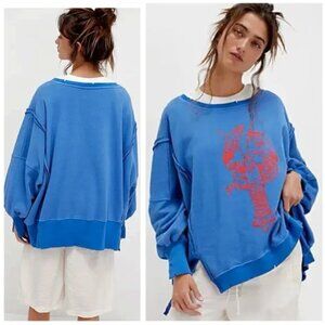 Free People We The Free Graphic Camden Pullover - Lobster - XL - NWT + Bag
